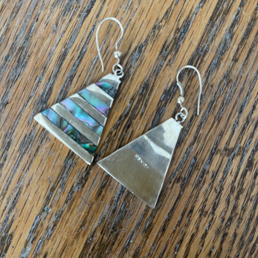Silver Abalone Triangle Dangle Earrings - image 2